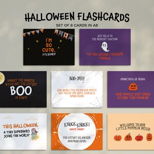 Biglietti d&#39;auguri per neonati, congratulazioni per Halloween, neo-genitori, regalo di benvenuto per il bambino, stampa digitale, set di 8 biglietti, design boho