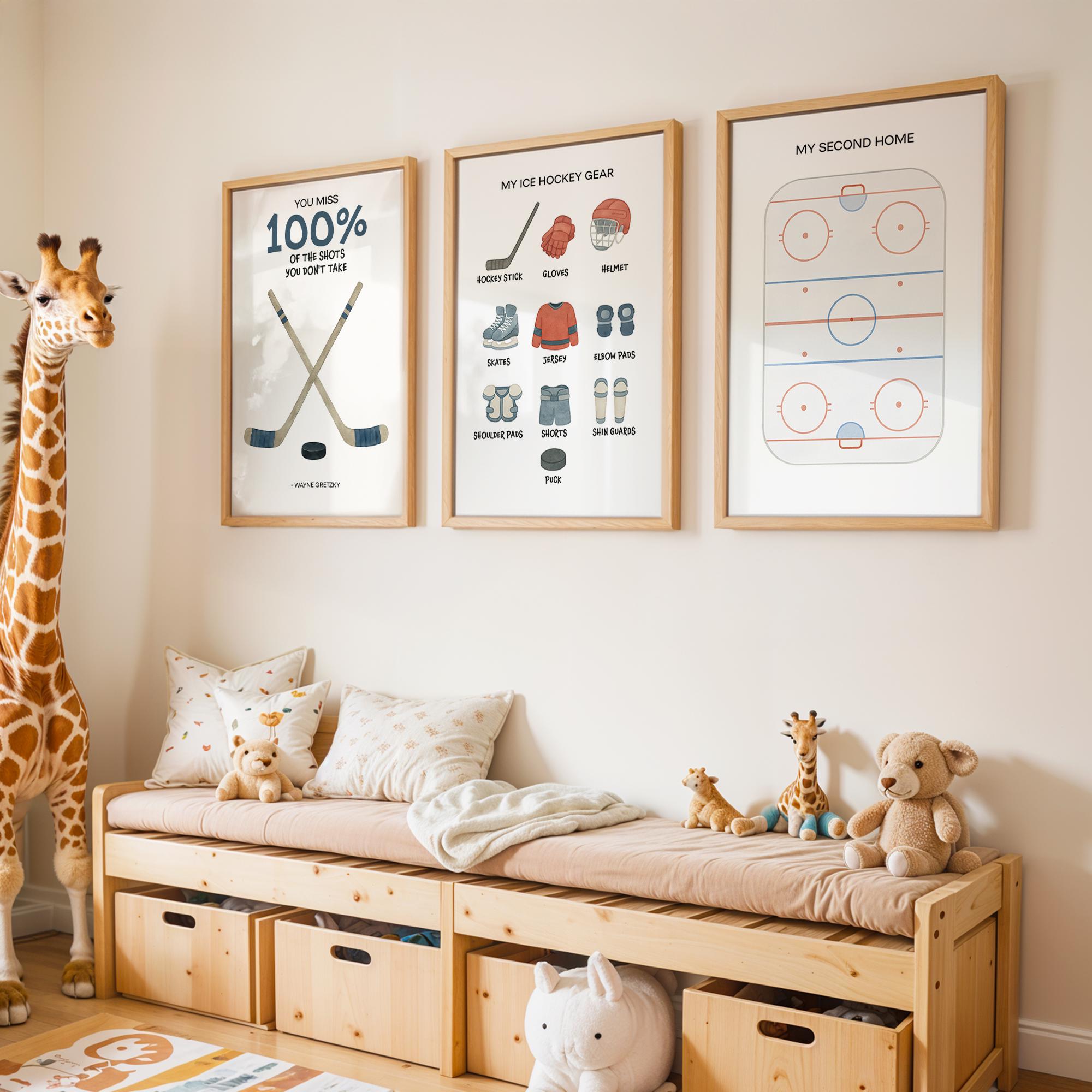 Hockey Wall Art Prints 3 Set, Montessori Kids Room Decor, Motivation Poster, Ice Hockey Print, Digital Download