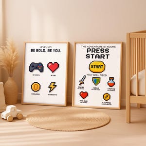 Set di poster Pixel Gamer per bambini, stampe motivazionali "Level Up" e "Press Start", decorazioni per la cameretta dei ragazzi, arte di videogiochi retrò, set per sala giochi