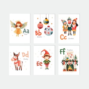 Cartões educativos de Natal em aquarela para crianças em idade pré-escolar, Cartões com letras de Natal, Cartões infantis, Educação domiciliar, Aprendizagem do alfabeto