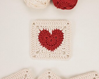 Heart Granny Square Crochet Pattern, Textured Motif PDF (Instant Download)