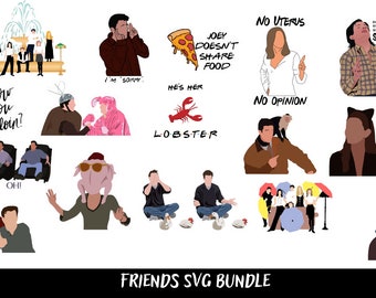 Chandler Bing SVG Bundle, Friends JPG, Chandler Bing Shirt, Ross Geller Tee, Joey Doesn't Share Food, Monica Seven Pin, Turkey-Head Scene,