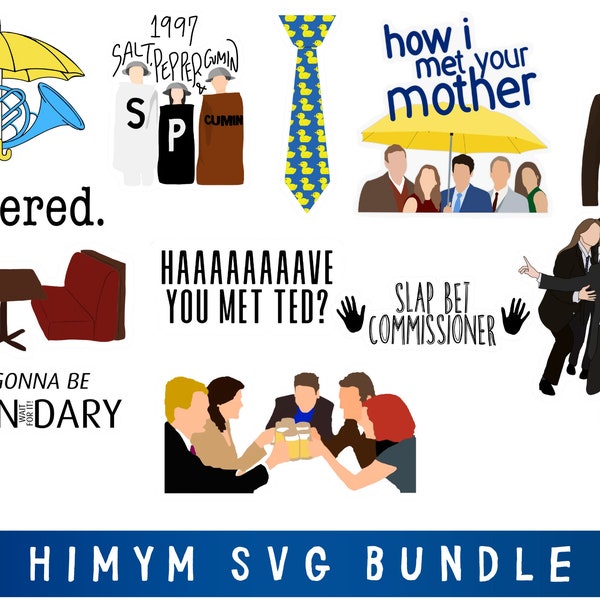 How I Met Your Mother SVG Bundle, Barney Stinson HIMYM, Yellow Umbrella PNG, Himym Tv show jpg sticker, Ted Mosby T-shirt, Blue French Horn