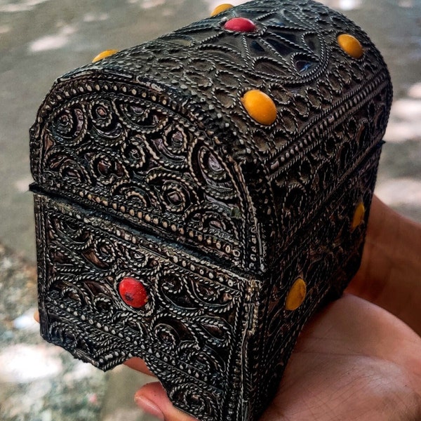 Boîte à bijoux artisanale coffre traditionnel marocain en bois cadeau de mariage vintage jewelry box wooden chest Berber Handmade gift