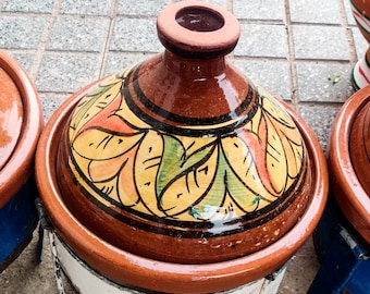 Handmade Moroccan Tajine: Ceramic Clay Cookware with Floral Motif