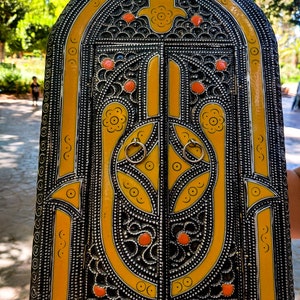 Wall Mirror Vintage Moroccan made of wood hand carved exotic gift artisanal decoration, swing doors oriental original ethnic carved in metal