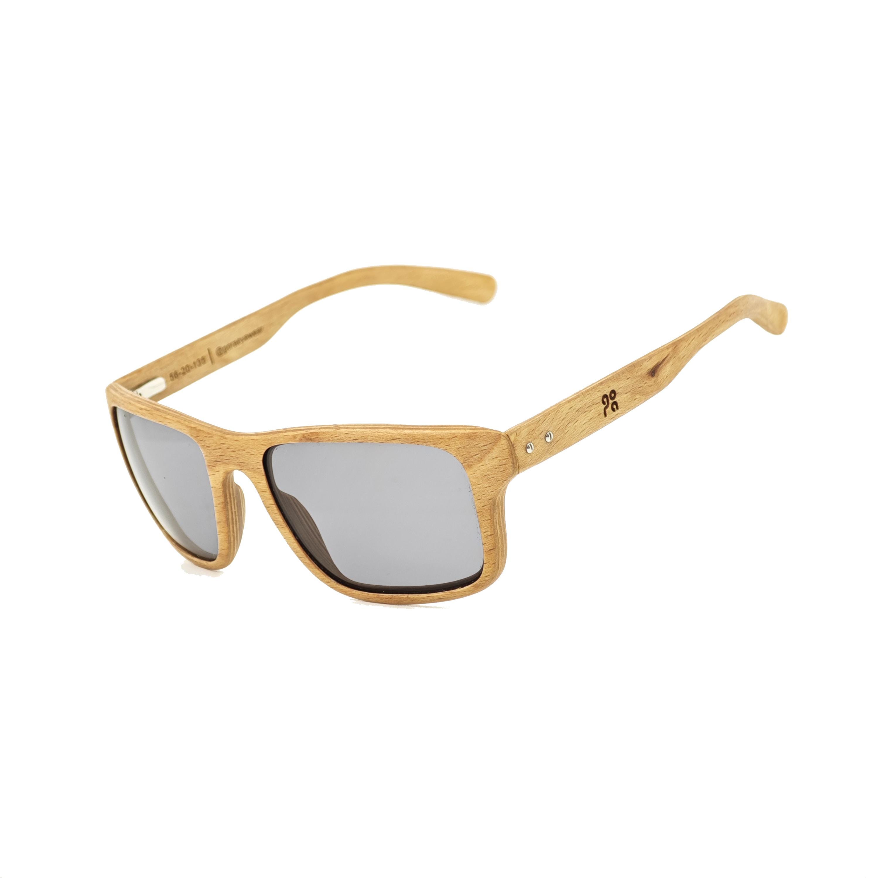 Occhiali da sole curvi in legno con lenti grigie Design elegante