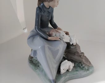 Nao By Lladrò “Girl Playing with 3 Rabbits / Bunnies Perfect Condition