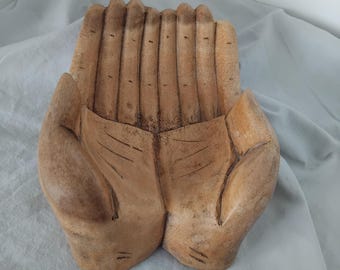 Vintage wooden hands, wooden hand bowl, fruit bowl, rare find
