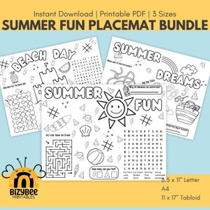 Summer Fun Kids Activity Placemat, Summer Activity Printable, Summer Coloring Activity Placemat, Summer Activity Placemat 8.5 x 11 A4 11x17