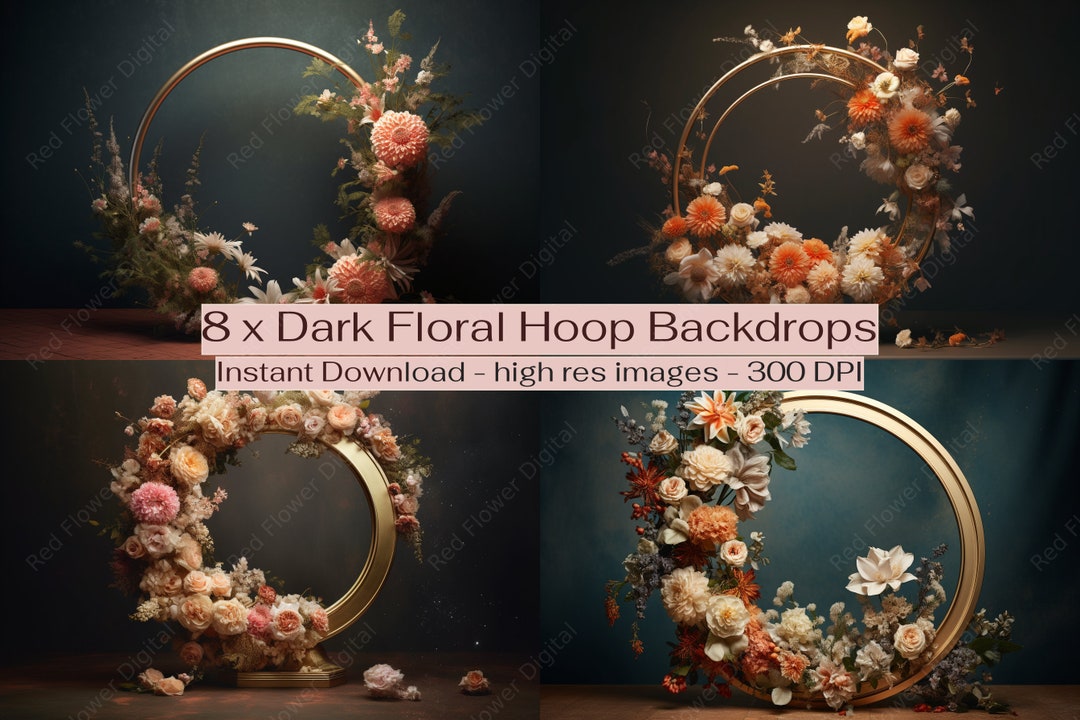 8 Digital Backdrops Bundle Floral Ring Backdrops Dark Floral Etsy