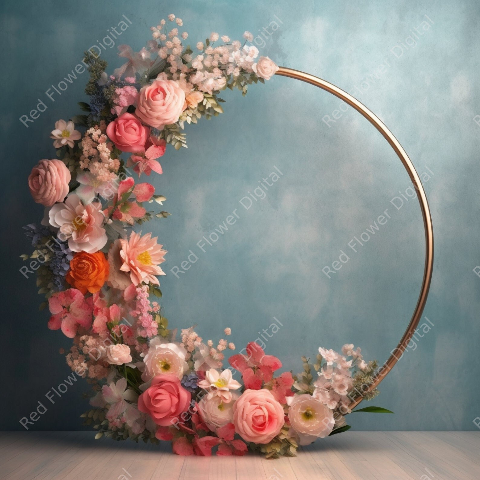 Gold Floral Hoop Backdrop Photo Overlay Floral Ring Etsy
