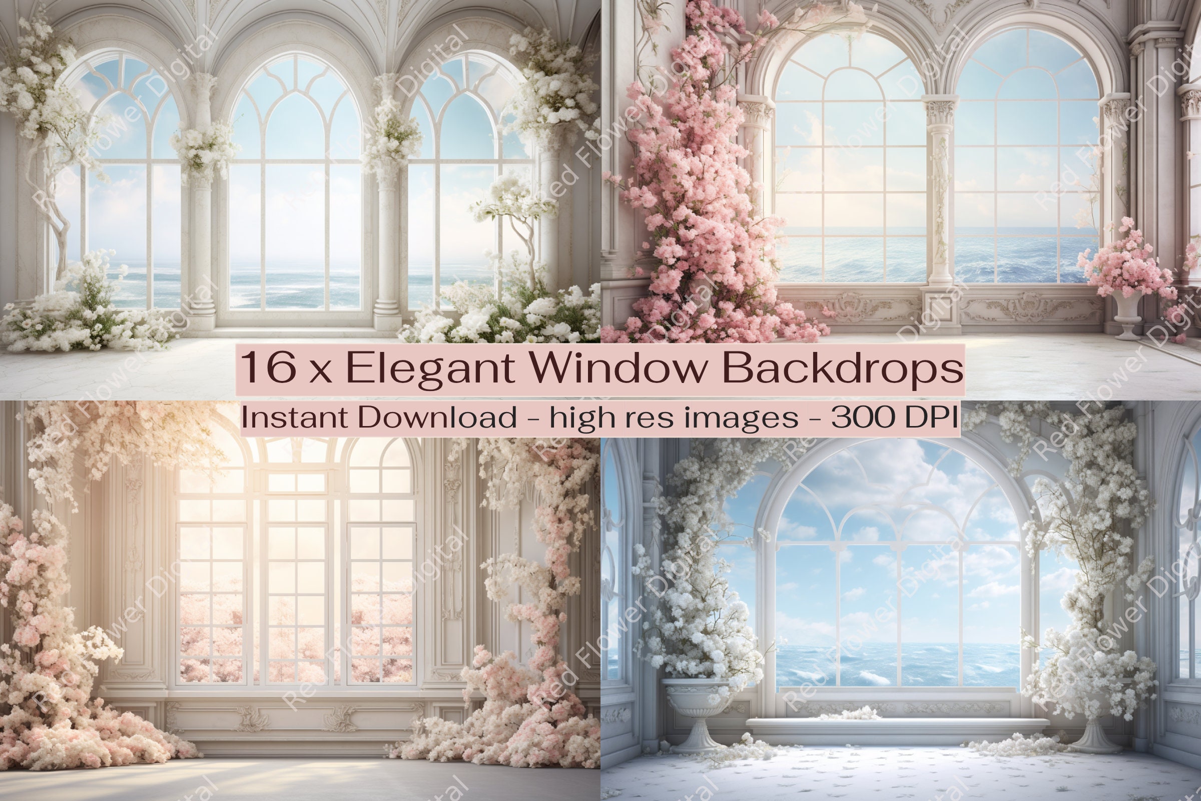 Floral Window Digital Backdrop Bundle Elegant White Room - Etsy