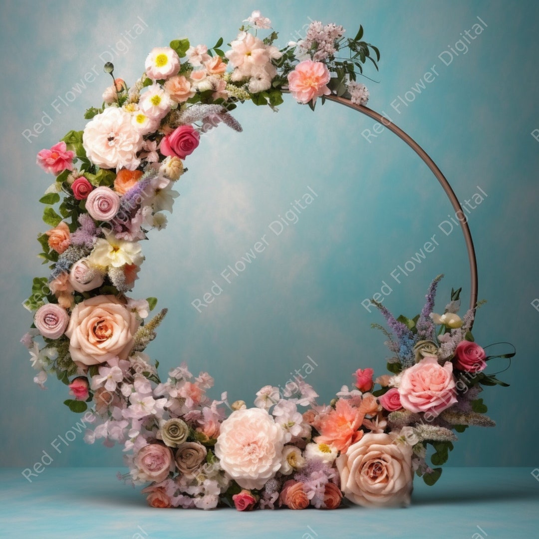 Floral Hoop Backdrop Photo Overlay Floral Ring Background Etsy