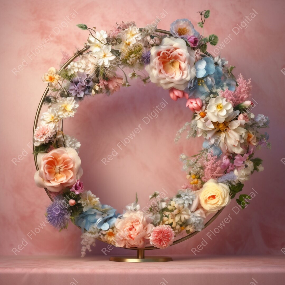 Pink Floral Hoop Backdrop Photo Overlay Floral Ring Etsy
