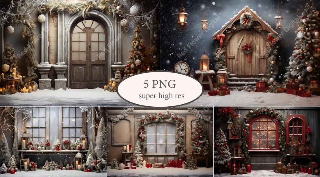 Rustic Christmas Digital Backdrop Bundle, White Christmas Background ...