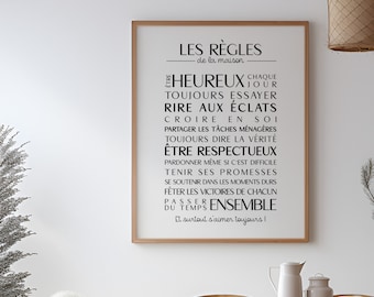 Display the house rules in French, a decoration for the family
