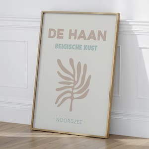 De Haan Poster, Retro Style Belgian Coastline Poster, Preppy and Abstract Coastal Town Wall Decor