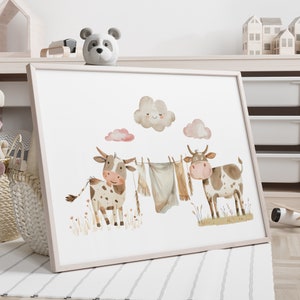 Kuhplakat für Kinder, Aquarell-Nutztierdekoration für das Kinderzimmer