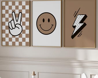 Retro checkered posters for children, brown, black and white decoration