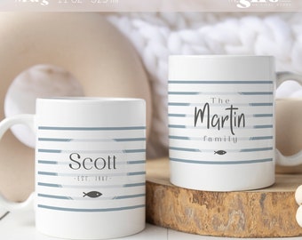 Tasse personnalisée lignée bleu marin - Tasse famille et prénom esprit côtier