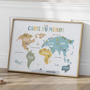 Affiche carte du monde enfant – Poster éducatif ludique pour chambre bébé ou enfant