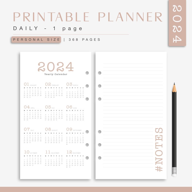 Personal Daily Planner 2024 Printable One Day per Page Minimalist