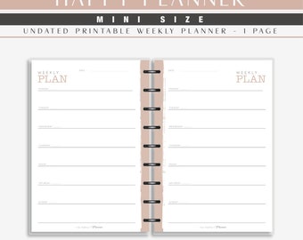 Weekly Mini Happy Planner - Week on 1 Page - Undated Minimalist Planner - Printable Planner Inserts - Weekly Schedule