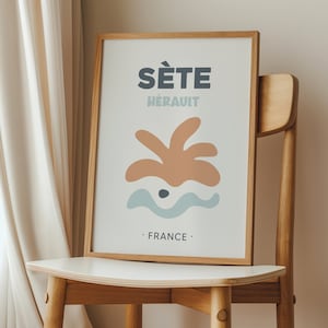 Póster retro de Sète en estilo preppy, póster costero del sur de Francia, decoración de pared abstracta