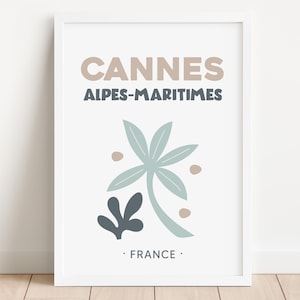 Cartel retro de Cannes en estilo preppy, cartel costero del sur de Francia, decoración de pared abstracta