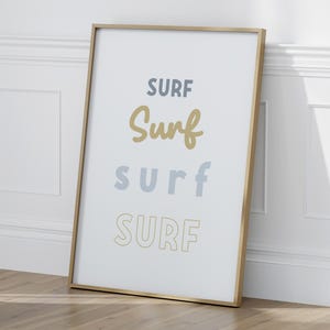 Poster tipografico Surf, decorazione murale per la cameretta dei bambini