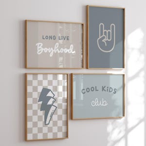 Posters rétros pour chambre d'enfants, décoration tendance bleu-gris et beige pour petit garçon