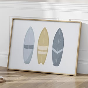 Poster con tre tavole da surf, decorazione murale orizzontale per la cameretta dei bambini