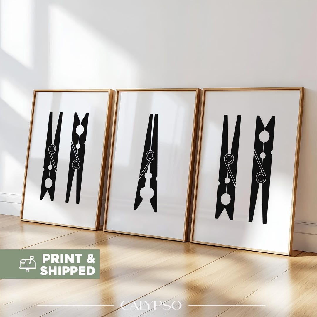 Black Clothespin Posters, Minimalist Laundry Set - Etsy