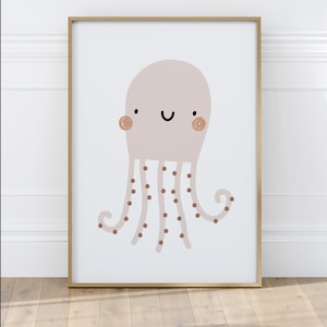 Póster infantil de pulpo estilo escandinavo, decoración de dormitorio para los más pequeños
