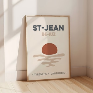 Cartel de San Juan de Luz en estilo retro, decoración de pared preppy de ciudades costeras en Francia