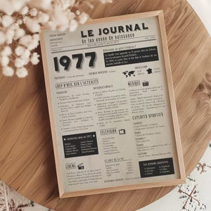 Affiche 1977, poster journal de naissance personnalisé, cadeau d'anniversaire 48 ans