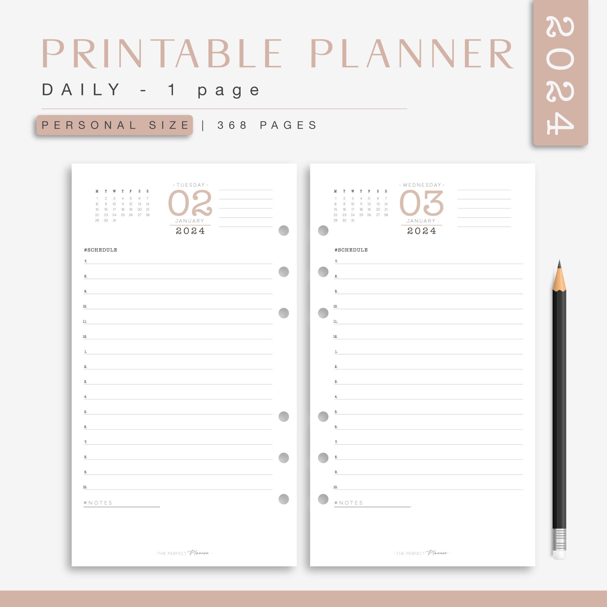 Personal Daily Planner 2024 Printable One Day per Page Etsy