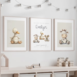 Poster di animali di campagna per neonati, decorazione da parete della fattoria per la nascita di un bambino