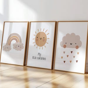Poster sole, arcobaleno e nuvole, set stampato con colori molto tenui per la cameretta del bambino