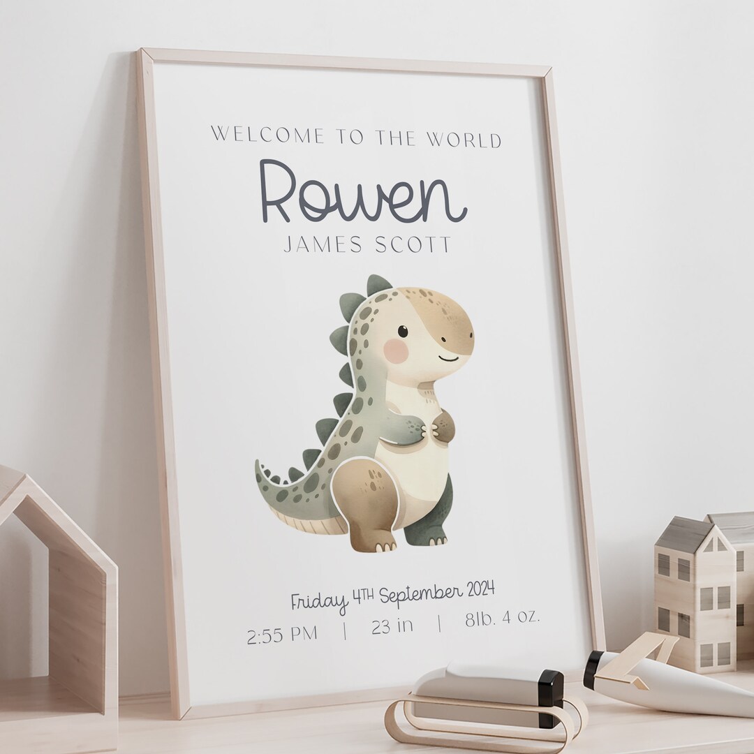 Dinosaur Poster for Newborn, Personalized Birth Poster for Baby - Etsy