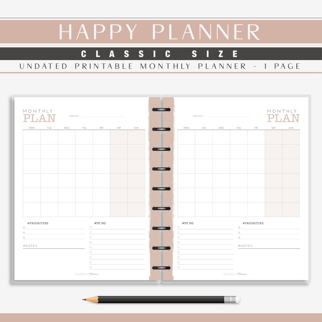 Classic Happy Planner Monthly Refill Month on 1 Page Minimalist ...