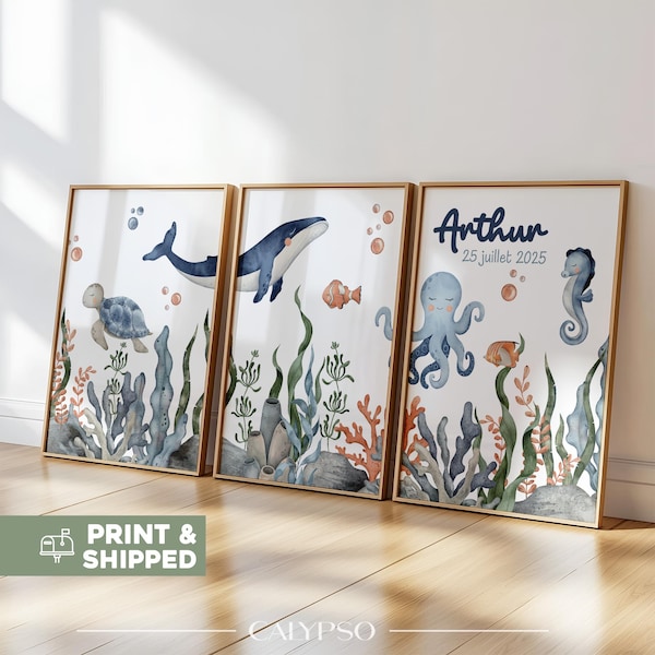 Pósters personalizados del mundo marino, decoración del océano y animales.