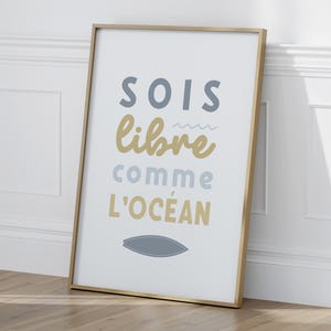 Póster "Sé libre como el océano", decoración de pared para habitación infantil.