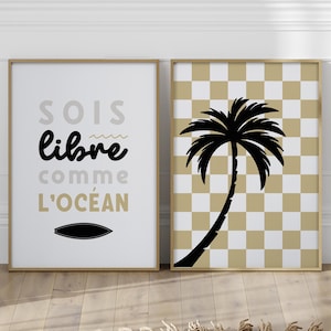 Ocean and palm tree prints – Trendy surf poster set for kids room