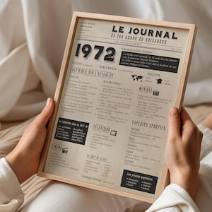 Affiche 1972, poster journal de naissance personnalisé, cadeau d'anniversaire 53 ans