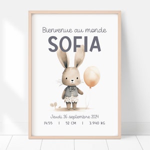 Cartaz de nascimento de coelho para recém-nascido, presente personalizado para bebê
