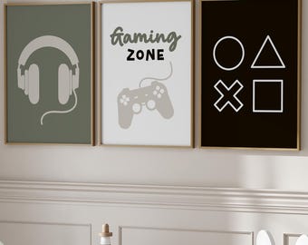 Khaki Retro Gaming Posters for Kids, Trendy Decor for Boys Room