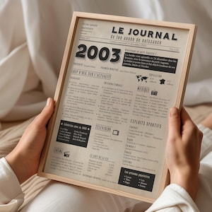 Affiche 2003, poster journal de naissance personnalisé, cadeau d'anniversaire 22 ans