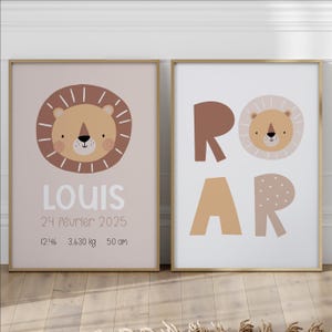 Pósteres de nacimiento de león bebé, decoración boho para habitación de bebé